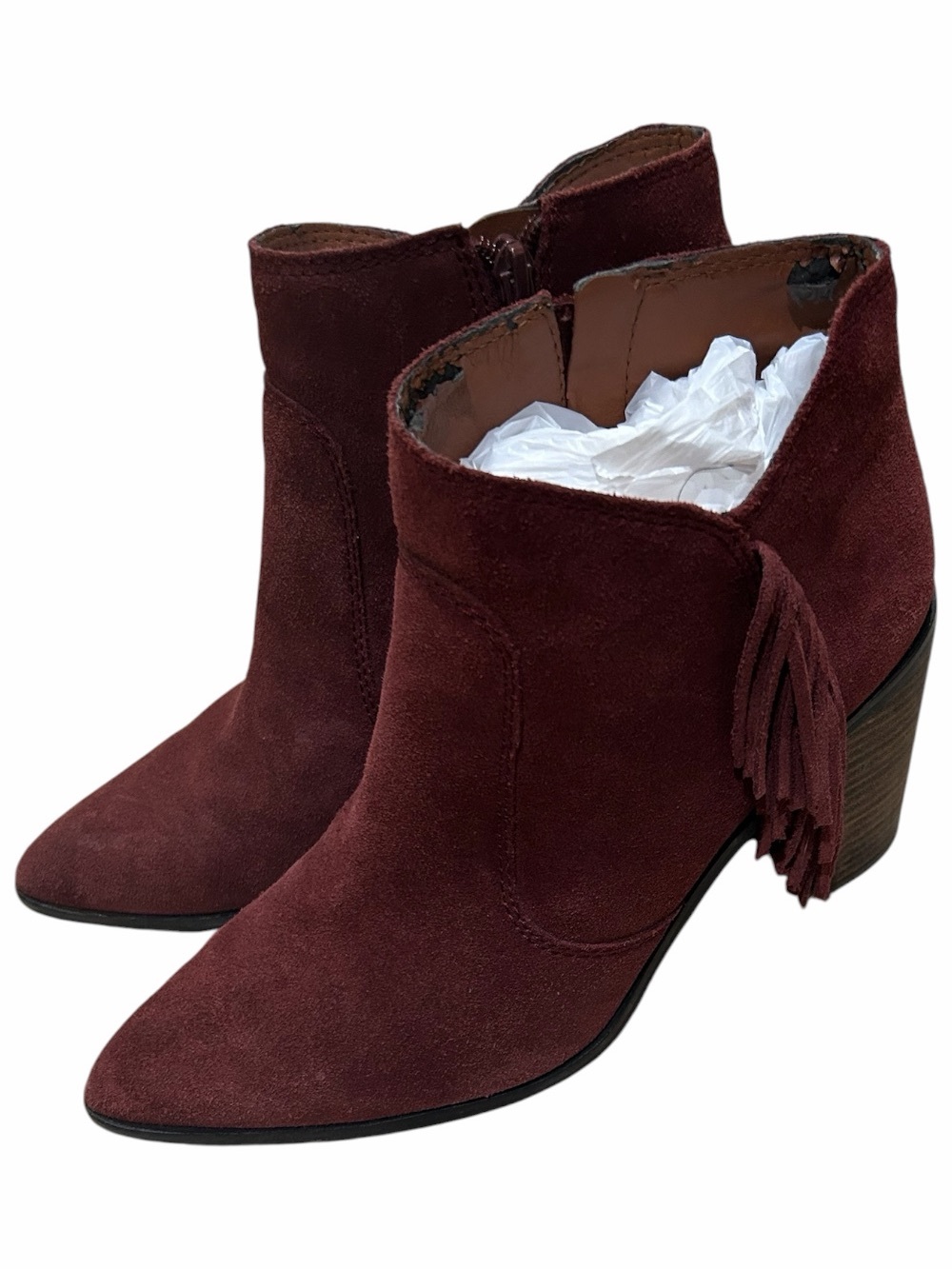 Lucky Brand Burgundy Suede Fringe Ankle Boots – Women’s Size 10M